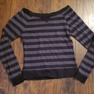 Gray Black stripped long sleeve fitted Tee